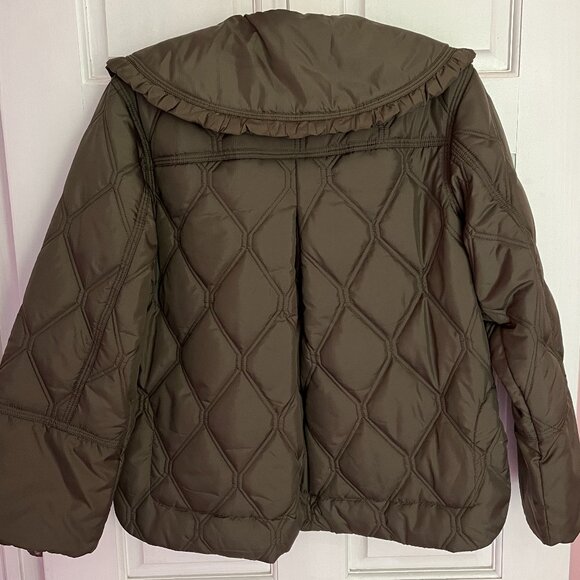 Ganni Ripstop Recycled Quilted Oversized Ruffle Collared Jacket - Kalamata - Picture 6 of 13